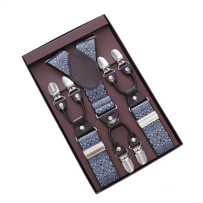 Vintage Paisley Suspenders for Men Groom Groomsmen Wedding Party Y-Back 6 Metal Clips Tuxedo Trouser Braces Father Husband Gifts 250425
