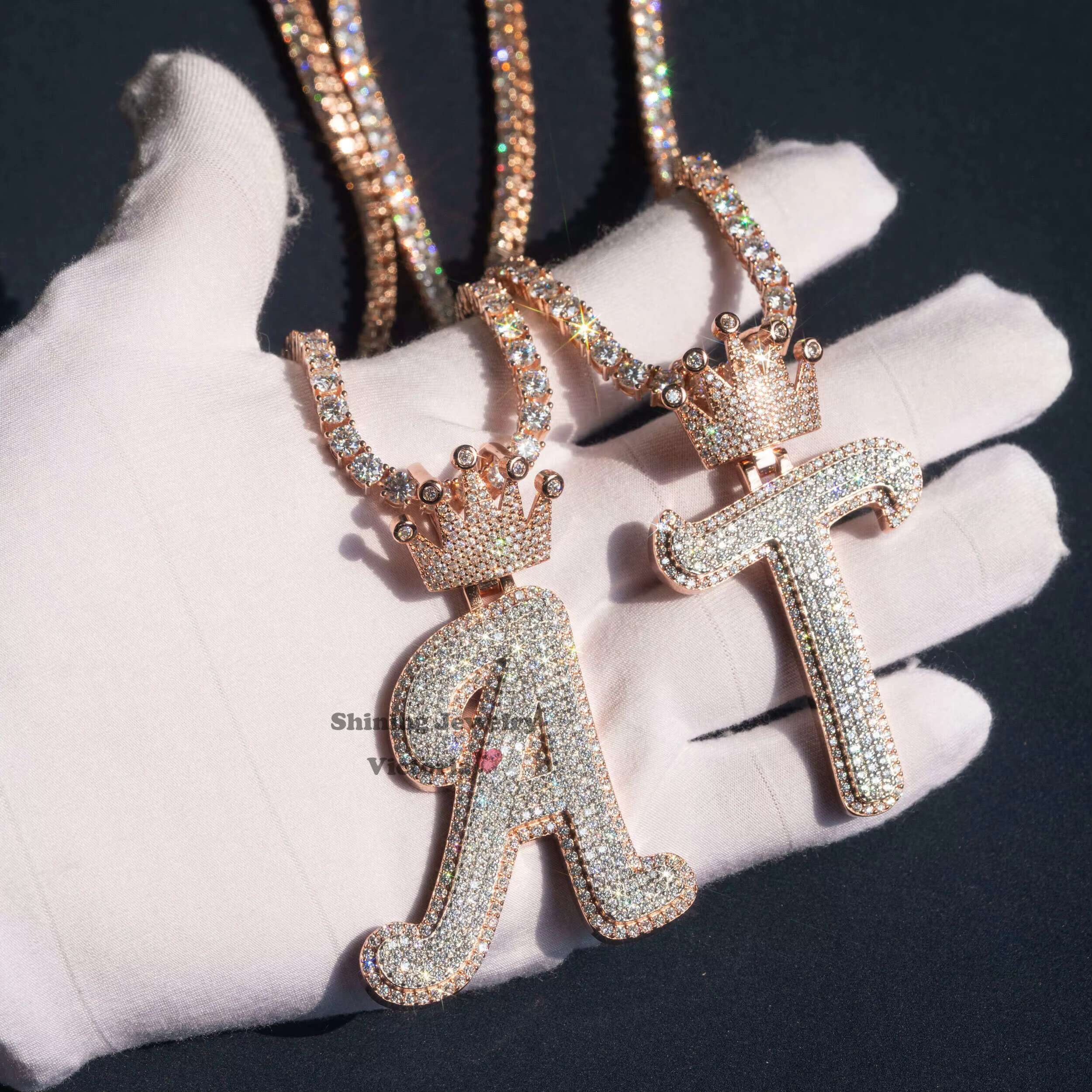 GRA Certificated Pass Diamond Tester 2.5 Tall Crown Bail Custom Letter Initial Name Pendant Fit for 4mm Tennis Chain