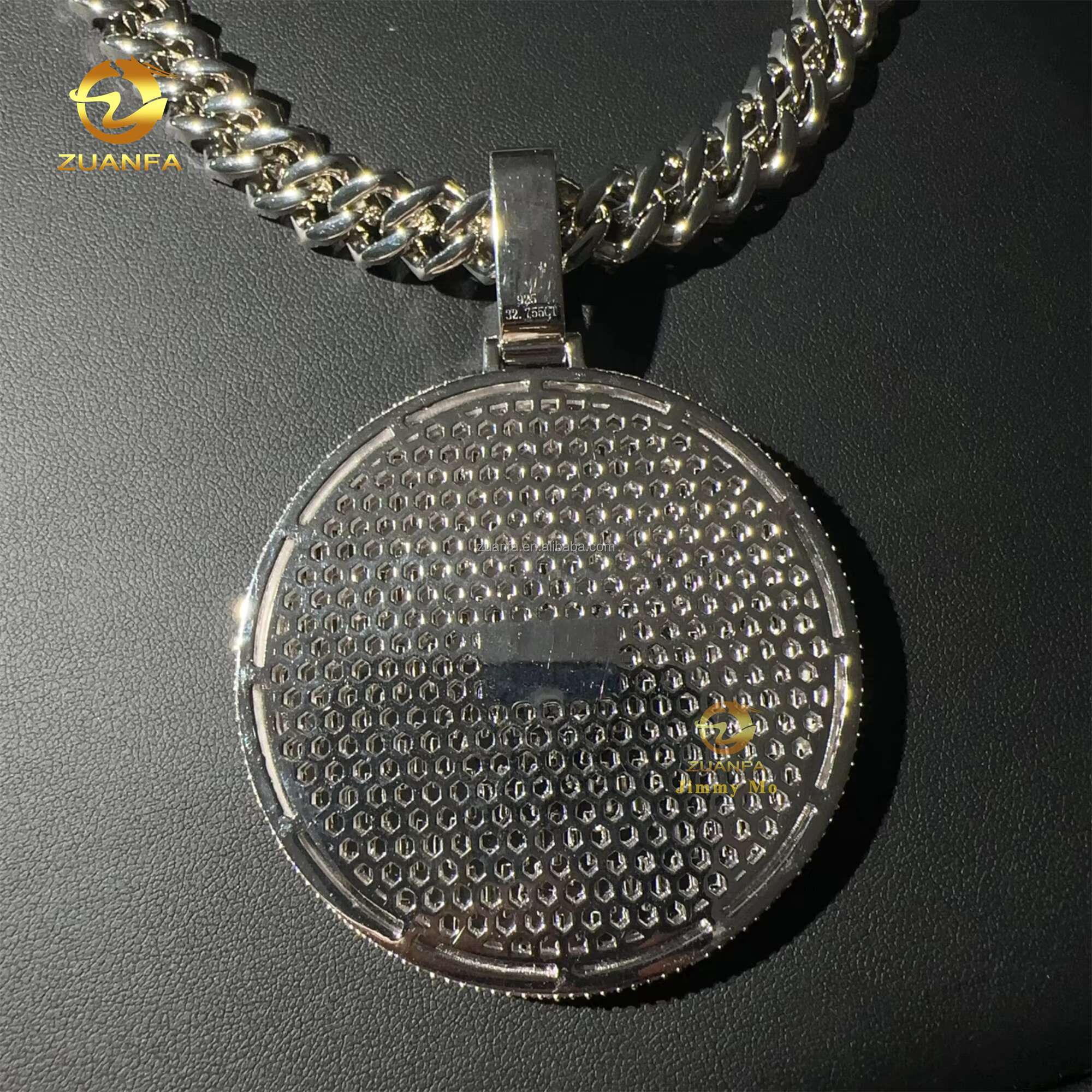 Customized Iced Out 3D Fully Iced Out Jewelry Prong Setting FL Moissanite Diamond Round Circle Pendant Miami Cuban Link Set Man