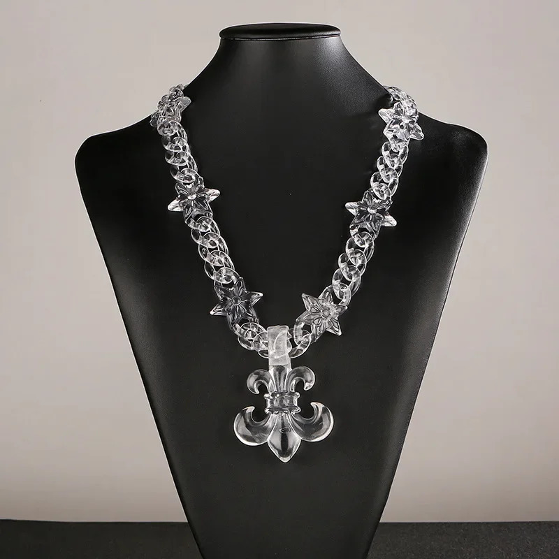 Hiphop Big Clear Acrylic Jesus Piece Pendant Necklace for Women Men Statement Spike Chain Necklace Rock Gifts 251124