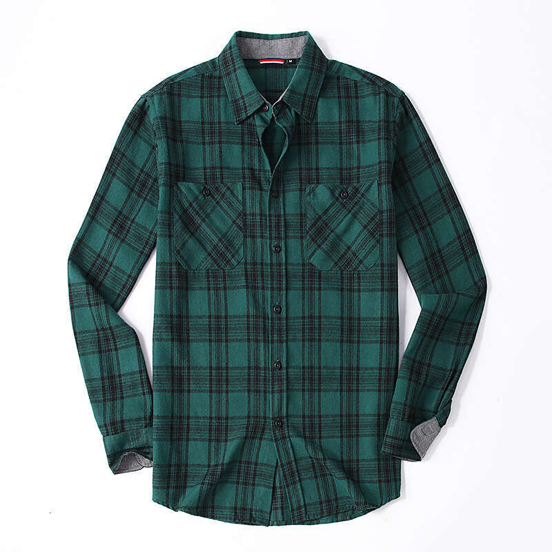 Men's plaid flannel brushed warm men's European and American shirt, 2025 new casual versatile fashion clothing
