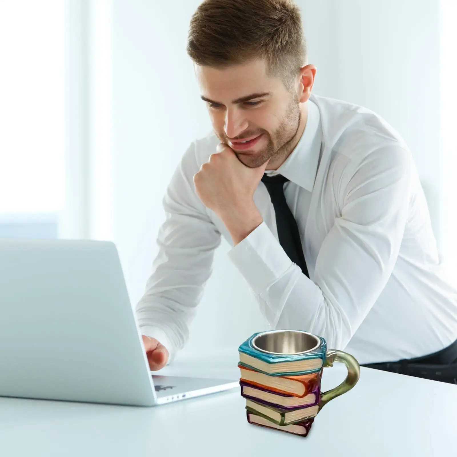 Resin Painted Book Mug Multifunctional Tea Cups Book Stack Milk Cup Novelty Resin Water Drinking Container for Coffee Beer Y251125