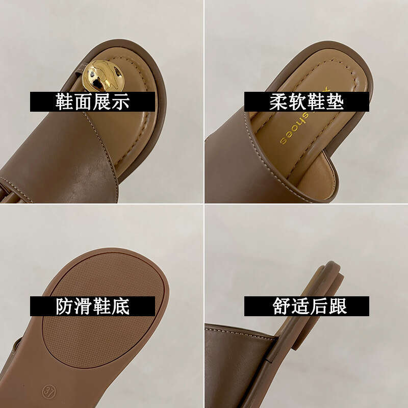 A niche metal toe women's outdoor wear in spring and summer, new straight bottomed one line sandal for beach sandals