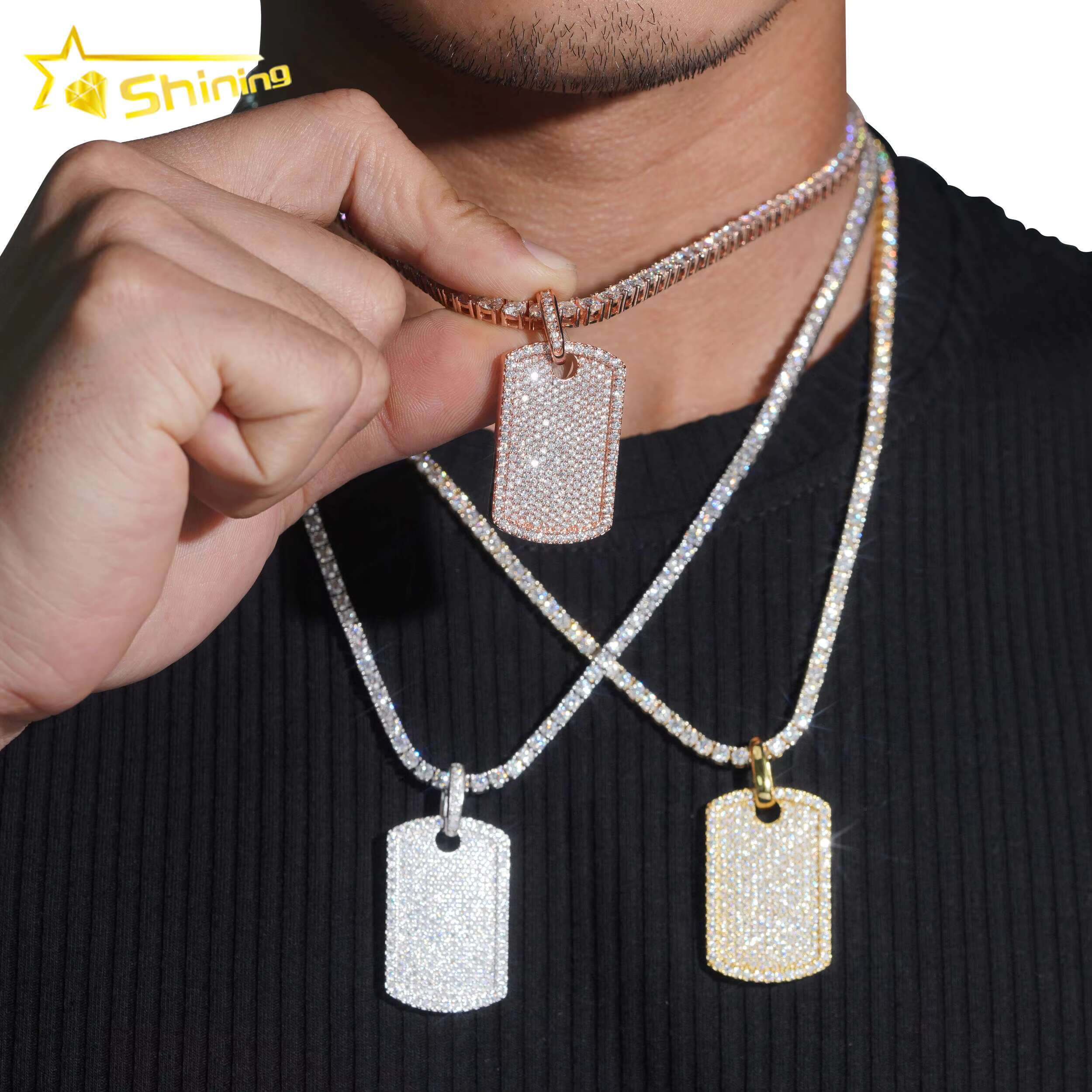 Mossanite Tag Pendant 925 Sterling Silver VVS Moissanite Pendant Iced Out Diamond Pendant Fine Jewelry Ready to Ship