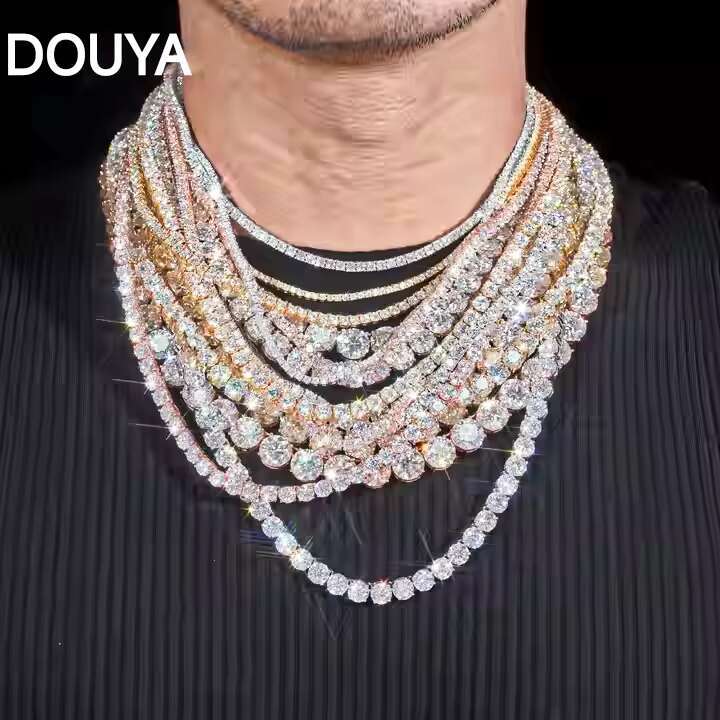 Custom Gra Jewelry 925 Sterling Silver Vvs Tennis Ice Out Lab Grown Diamond Mossanite Moissanite Necklace Chain for Women Men