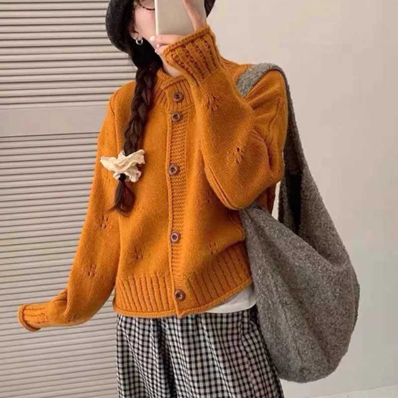 Zjaiss 2025 Autumn Winter New Loose Coats Korean Style Vintage Cardigan Women Casual Stand Collar Knitted SweaterT251125