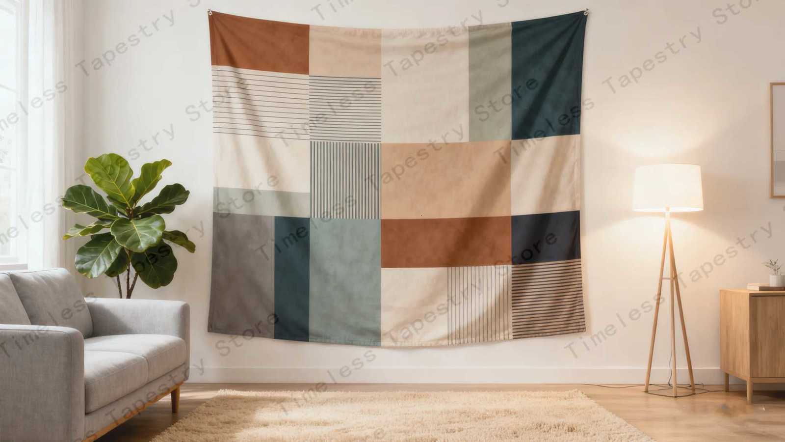 Comfortable Geometric Patchwork Tapestry Perfect For Adding Warm Vibe To Autumn And Winter Season Home DecorM251125