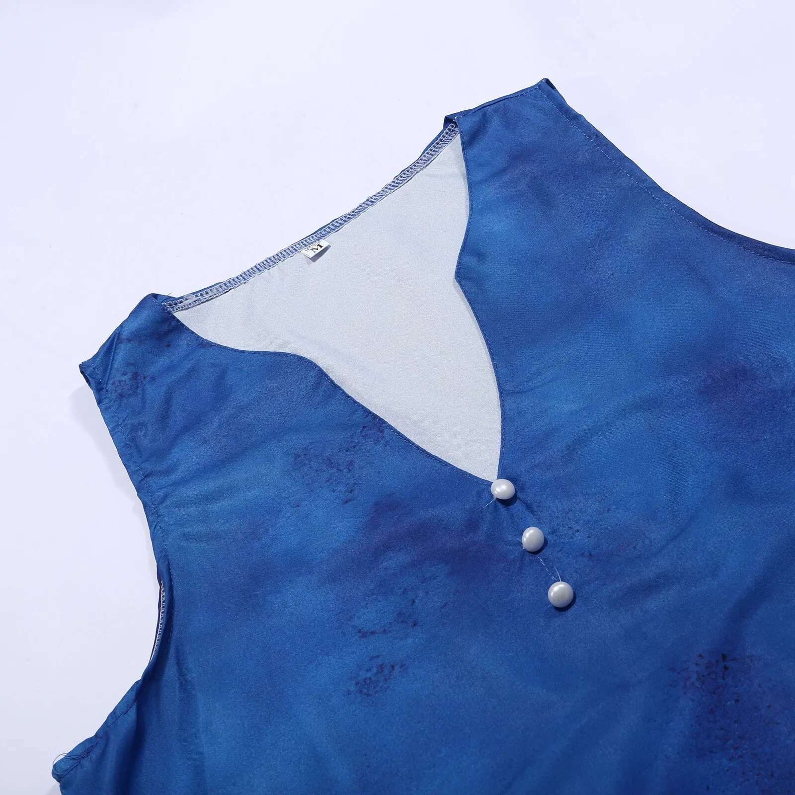 Dongdumaoyi Summer Sleeveless A Line Floral Dress Women Sexy V Neck Blue Loose Midi Pockets Casual Beach Long Dresses Robe