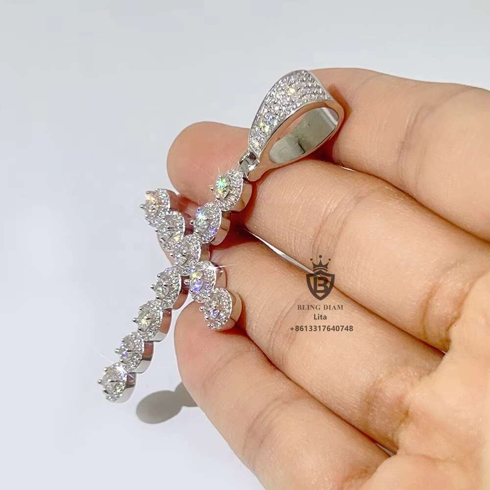 Blingdiam Jewelry Iced Out Mens Women Pray Jesus Moissanite Diamond 10k Gold 925 Silver Cross Pendant