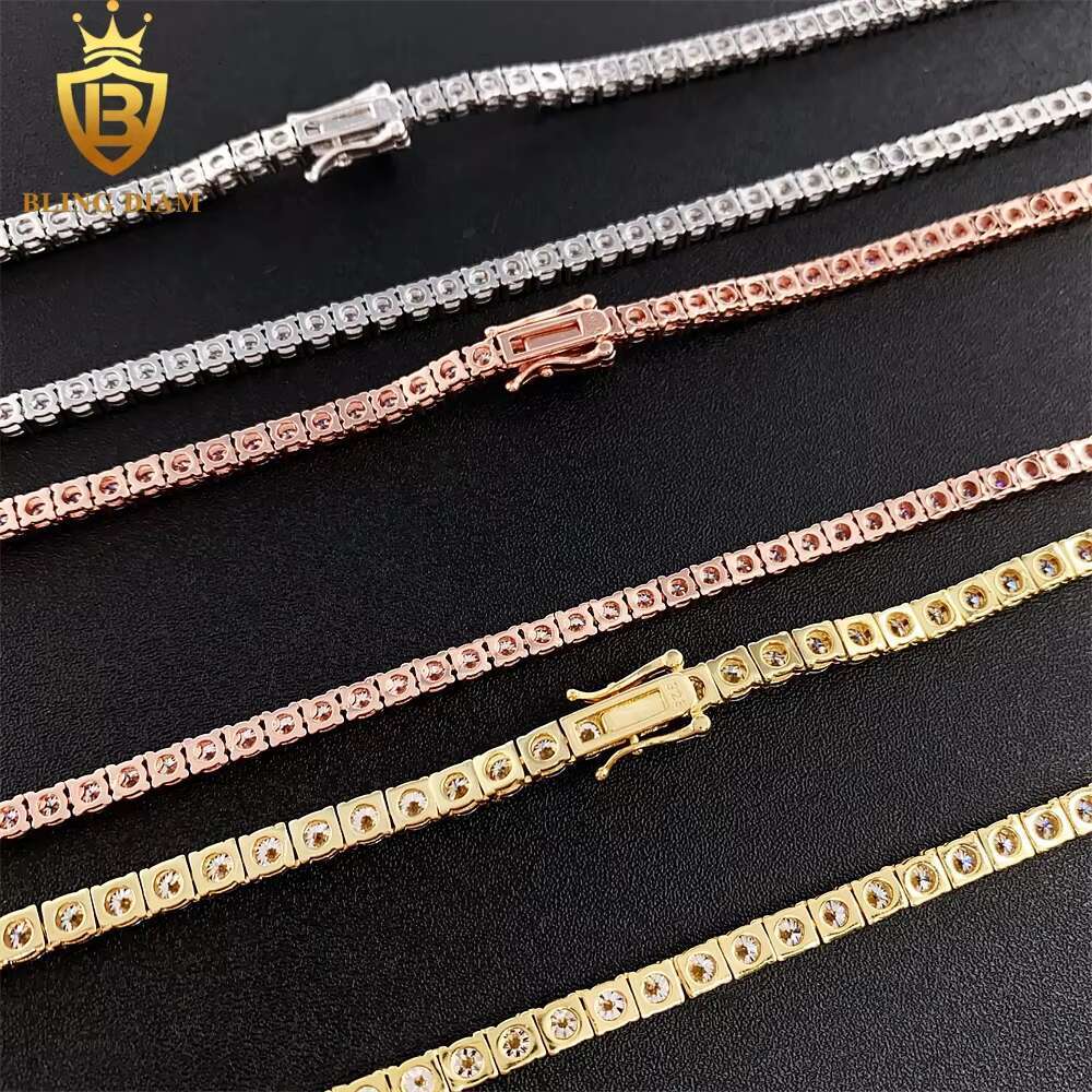 3mm 4mm Necklace Gold Plated Hip Hop Jewelry 925 Sterling Silver VVS Moissanite Diamond Tennis Chain