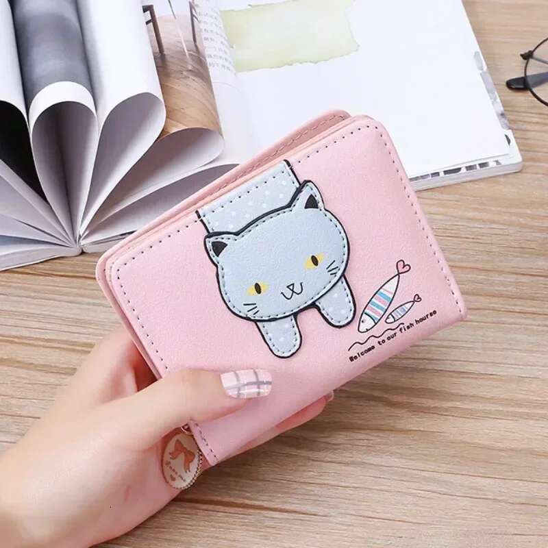 Cute Cat Small Zipper Girl Brand Designed Pu Leather Women Coin Purse Female Card Holder Wallet Billetera