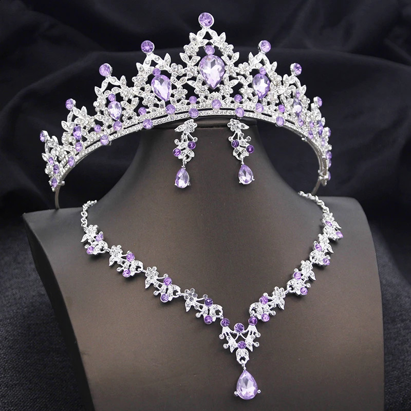Opal Blue Tiaras Sets Bridal Jewelry Set for Princess Wedding Crown and necklace earring Prom Birthday Dress Costume Accessories 250417