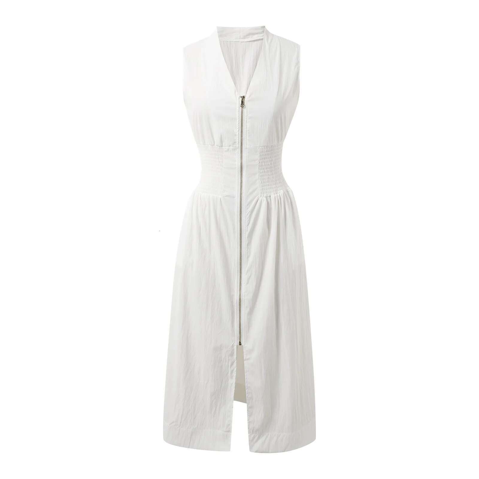 Dongdumaoyi New Zip Up Dresses Female Stylish Solid Color Zipper Maxi Sleeveless Casual Office A Line Long Dress For Women