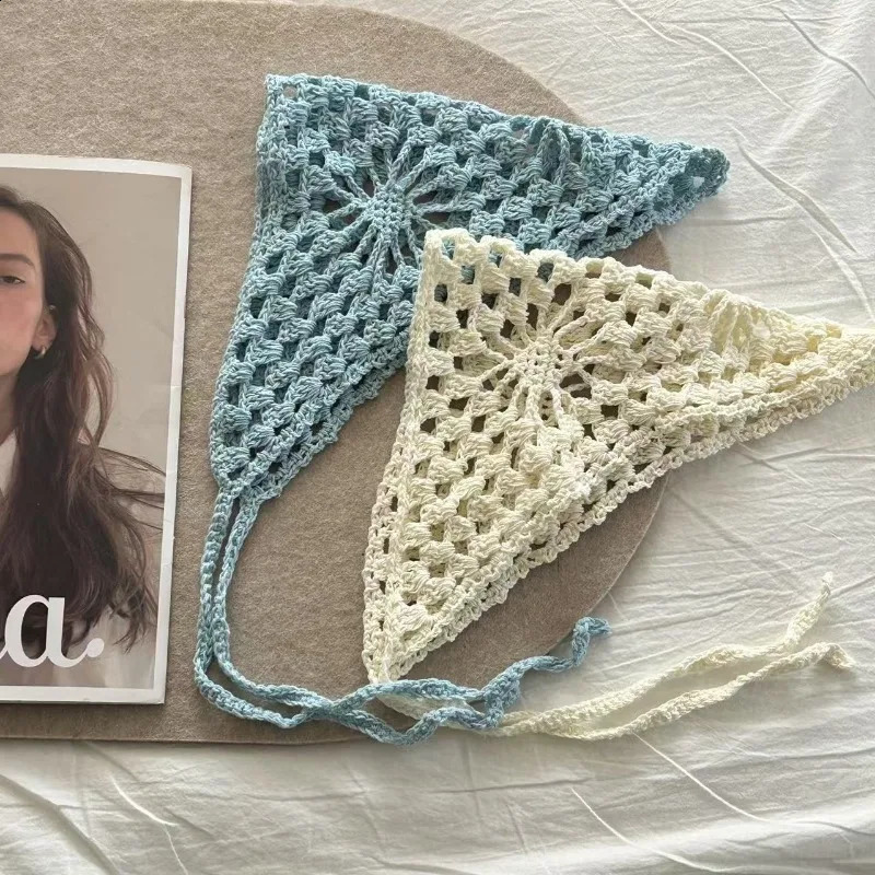 Ins niche knitted hollow triangular hair towel suitable for women traveling in spring and summer 250423
