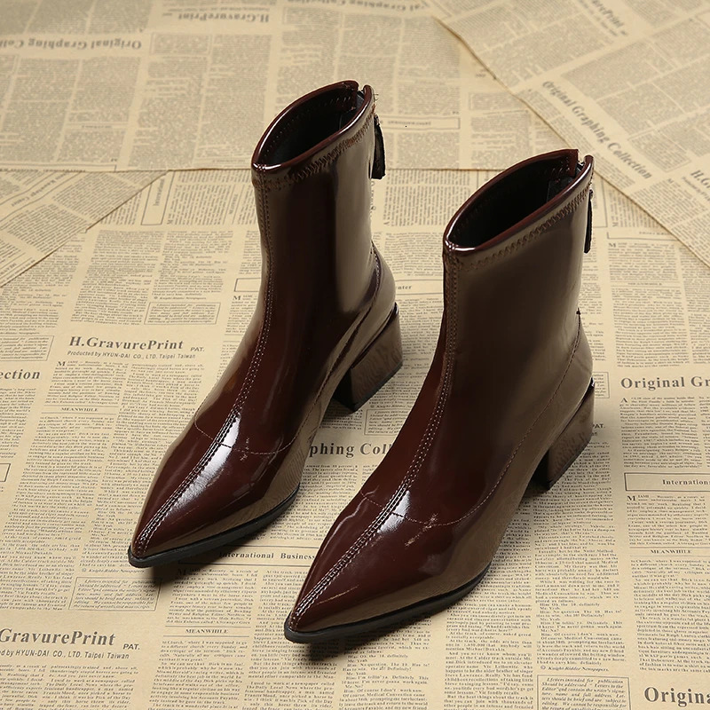 Autumn Patent Leather Women Ankle Boots Thick Heels Ladies Shoes Fashion Pointed Toe Comfortable Short Botas De Mujer 251121 - view 3