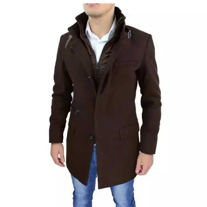 Pop 2024 Autumn And Winter New Product Mens Large-size Zippered Faux Two-piece Woolen Overcoat From Japan And South KoreaT251125
