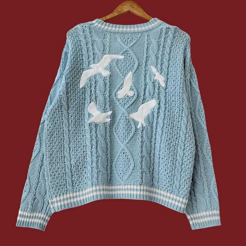 Autumn 1989 Blue Cotton Knitted Cardigan Women 2023 Casual Sweater Mujer Winter Slight Strech Loose Fit Cardigan Women Tops Y2kT251125