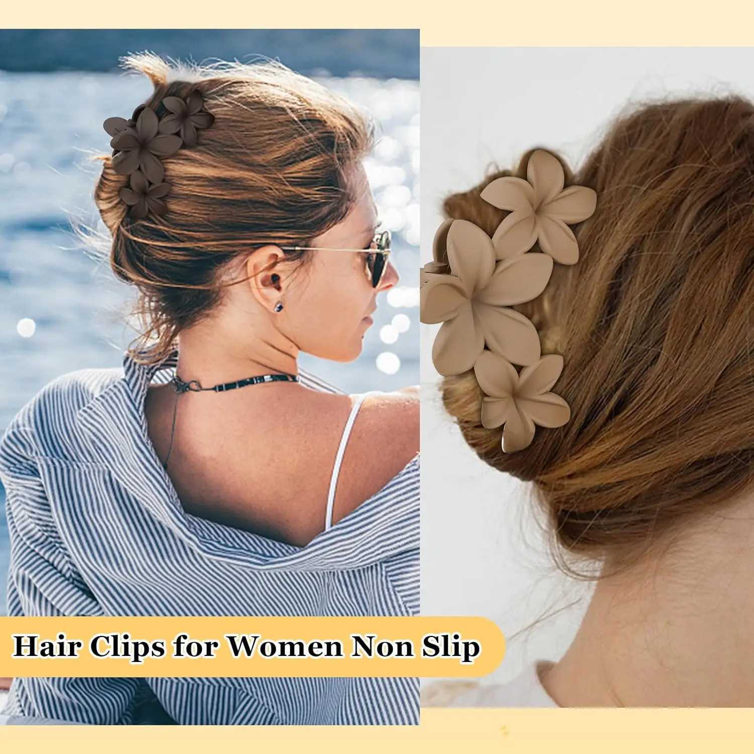 4 pieces of flower clip anti slip matte flower womens big claw clip Hawaiian hair clip Power styling beach hair clipT250425