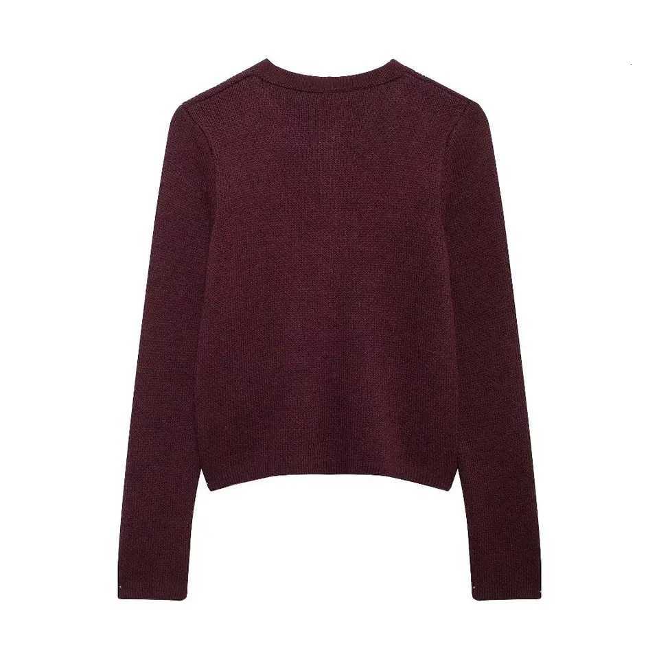 Winter Autumn Knitted Cropped Cardigan Sweaters For Women Long Sleeve Buttons Cardigans New Wine Red Knitwears Tops ClothesT251125