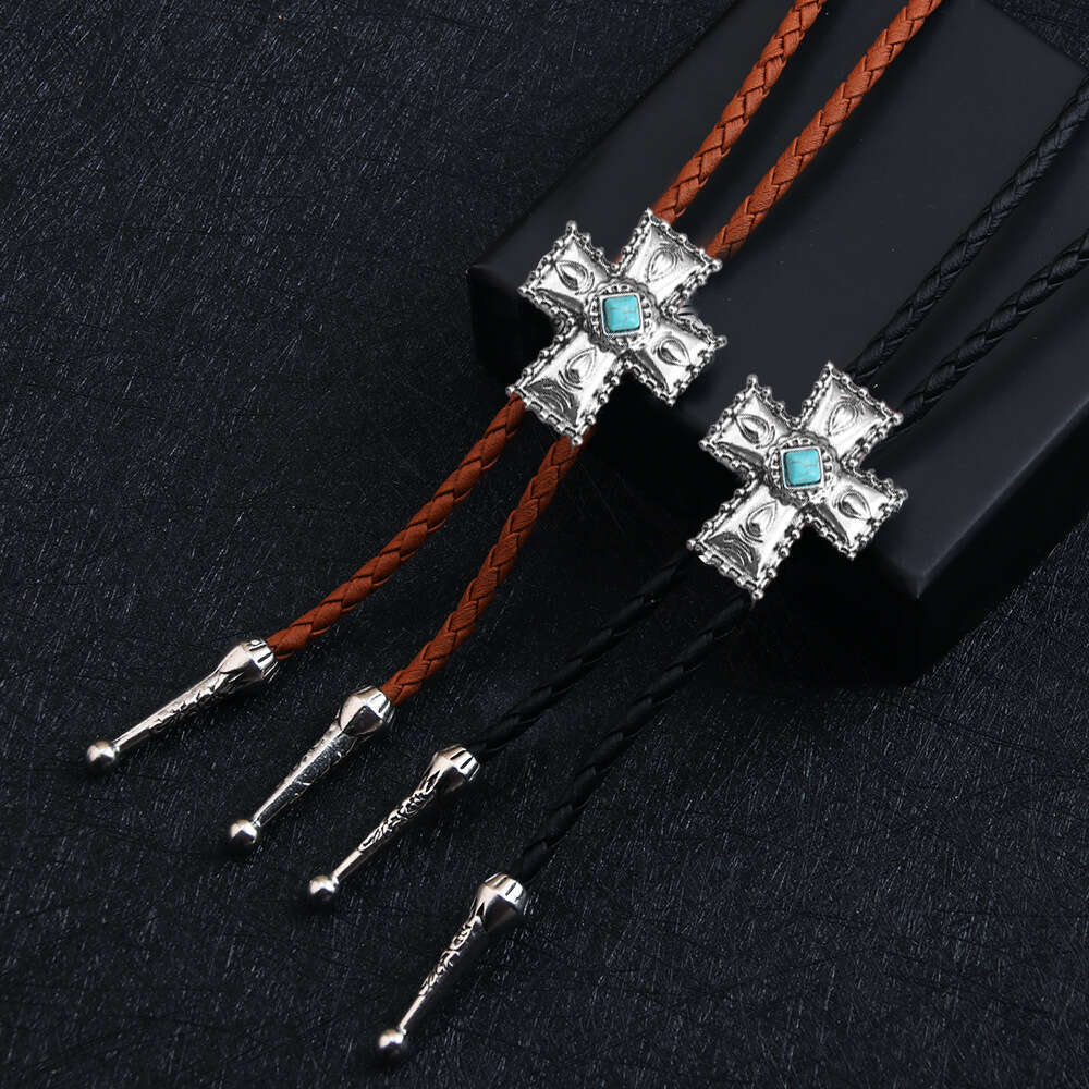 Punk denim bolo fashion tie cross turquoise sweater chain rope alloy pendant necklace