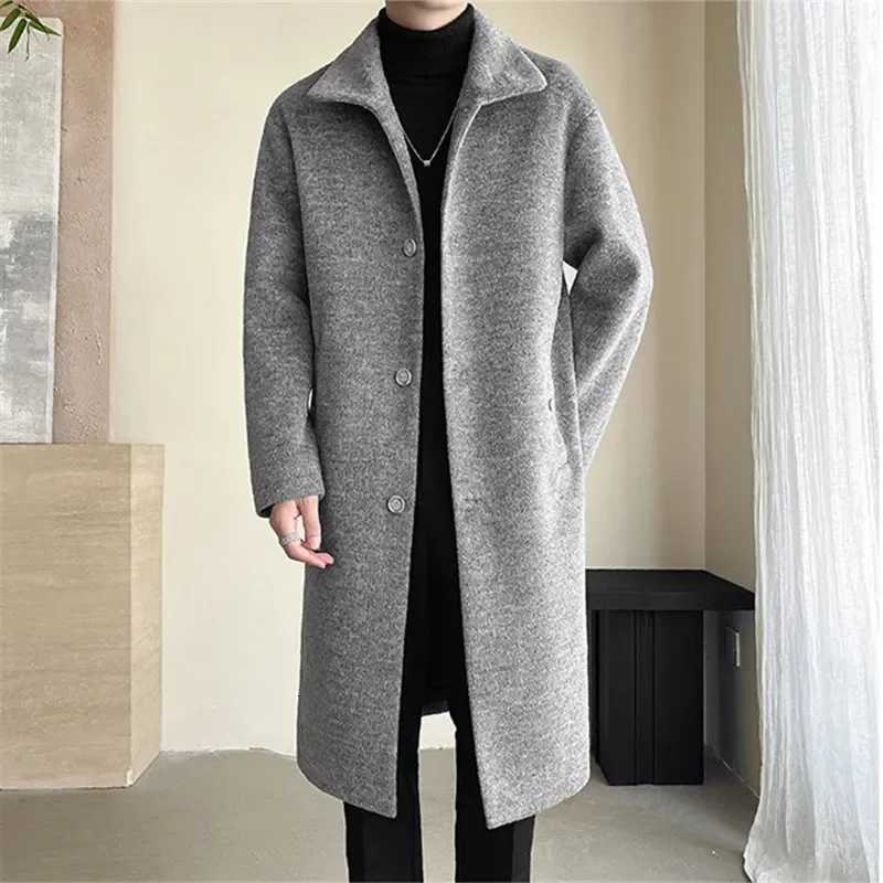 LIBIELIY Autumn Winter Male Wool Blend Coats Fashion Long Business Casual Woolen Outwear Men Turn Down Collar Trench Coat WinbreT251125