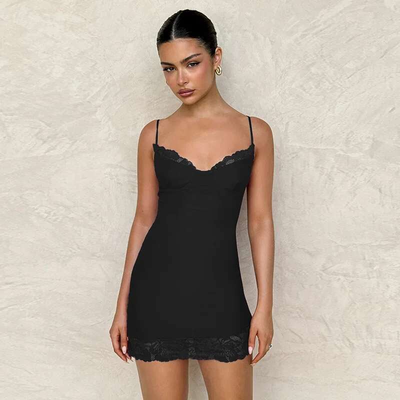 Dongdumaoyi Townlike Lace Side Slim Bodycon Dress Women Spaghetti Strap Mini Spring Summer Strapless Nightclub Sexy Party Dresses