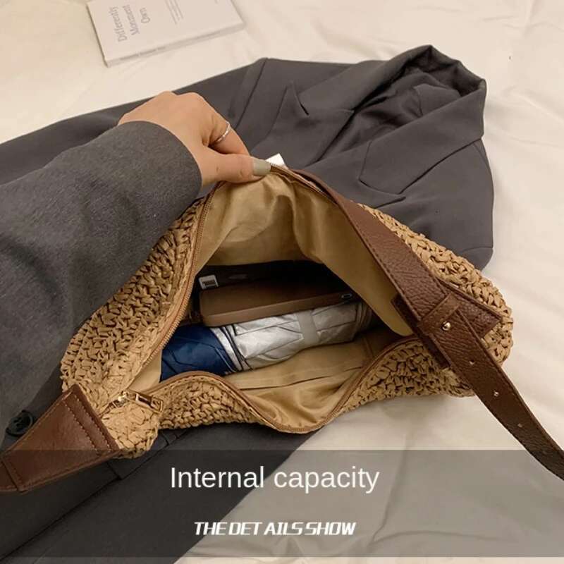 Designer Bag Grass Woven Shoulder With Contrasting Colors Casual And Simple Crossbody Bag Large Capacity Underarm Handbag For Commuting