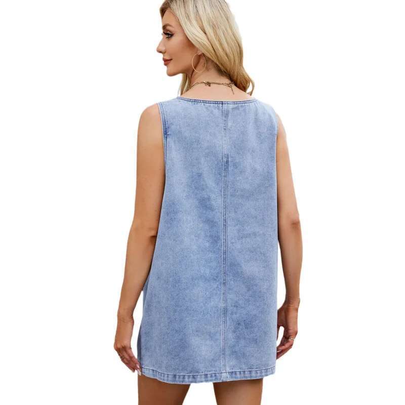 Dongdumaoyi Women S Spring Summer New Washed Denim Strap Midi Sexy Dress C