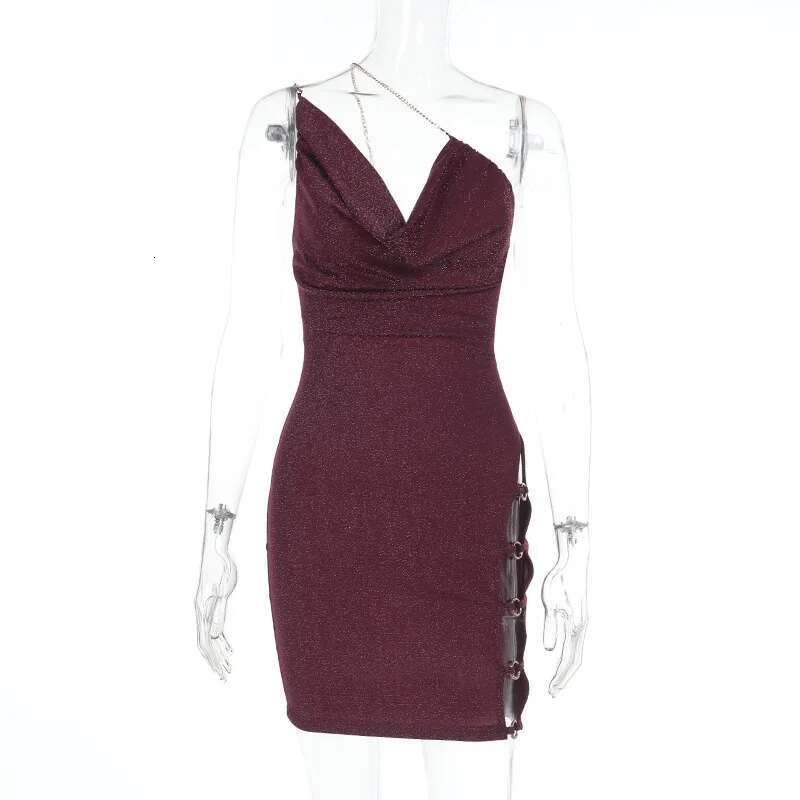 Dongdumaoyi Townlike Slim Bodycon Dress Women One Shoulder Mini Spring Summer Sparkle Glitter Backless Nightclub Sexy Party Dresses