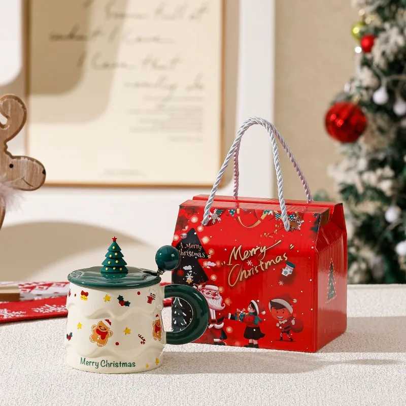 New Christmas ceramic cup with lid spoon creative and personzed mug student desktop office breakfast and coffee cup Y251125