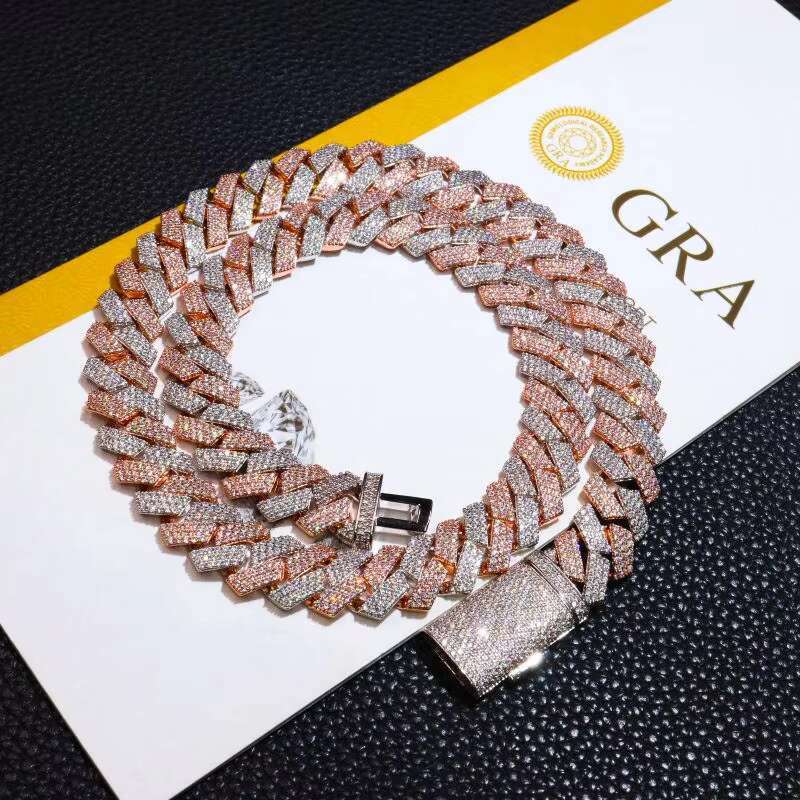In Stock Drop Shipping Silver 925 Men Rose Gold Solid Heavy Thick 13MM Iced Out Diamond VVS D Color Moissanite Cuban Chain