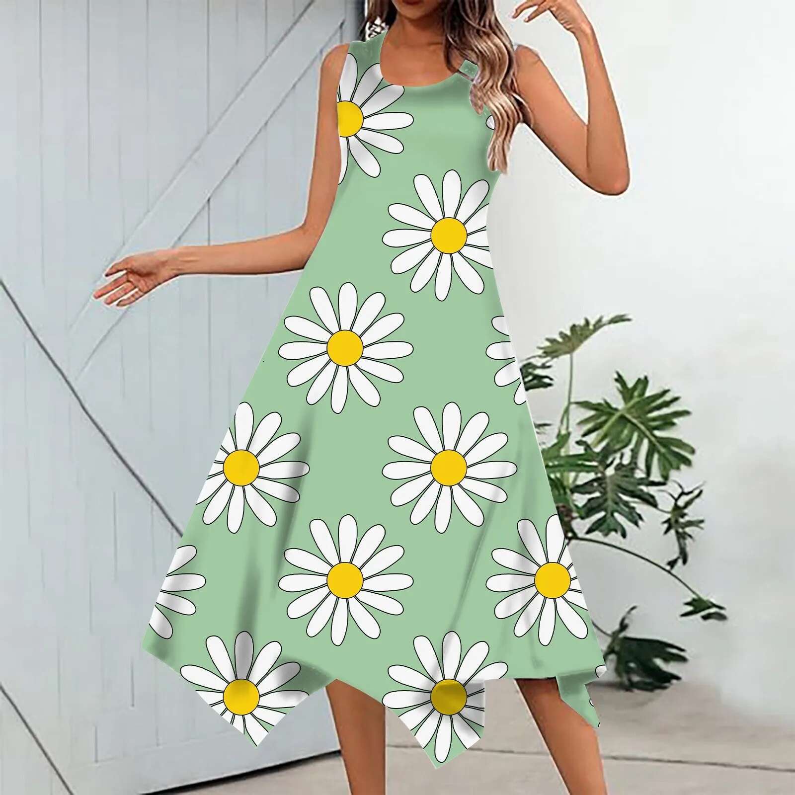 Dongdumaoyi Summer Women Sling Long Casual Print Loose Elegant Sleeveless Beach Dress Fashion Sexy Round Collar Girls Clothes