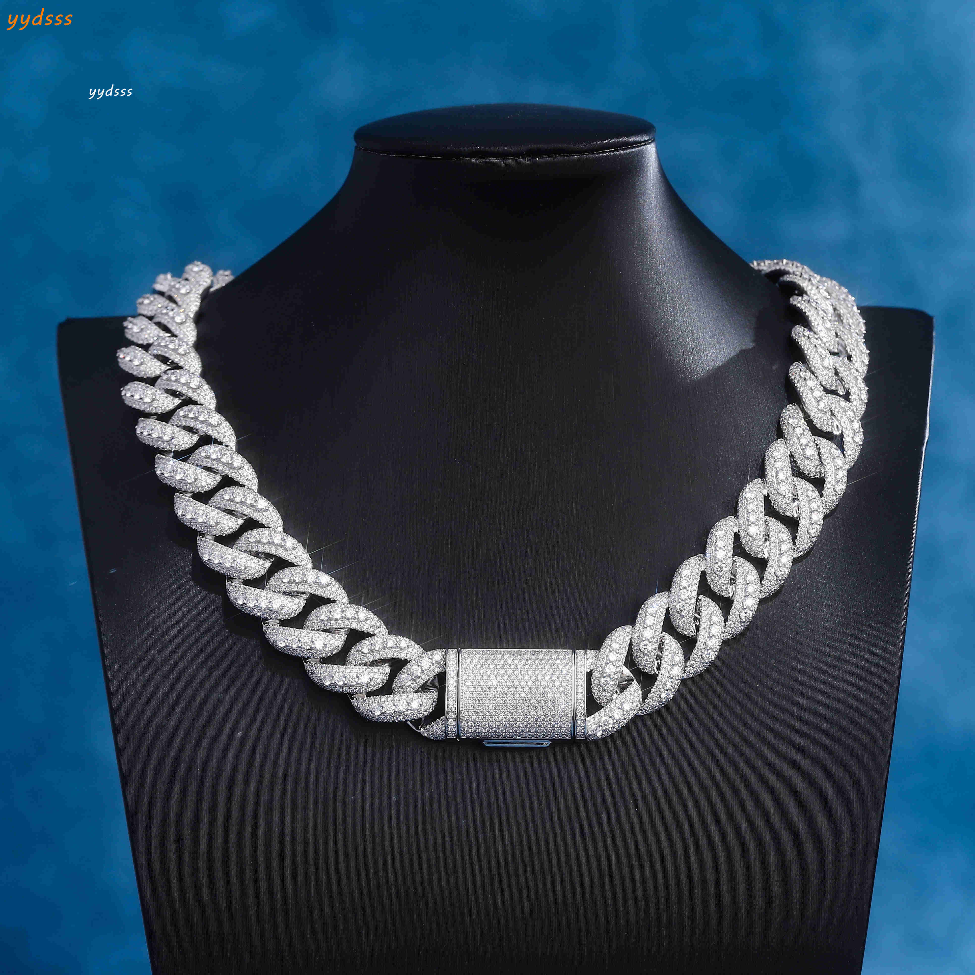 Miami Cuban Link18mm10k White Gold Manufactured Diamonds Party bar Performance Men Gift Birthday Anniversary Jewelry Necklace