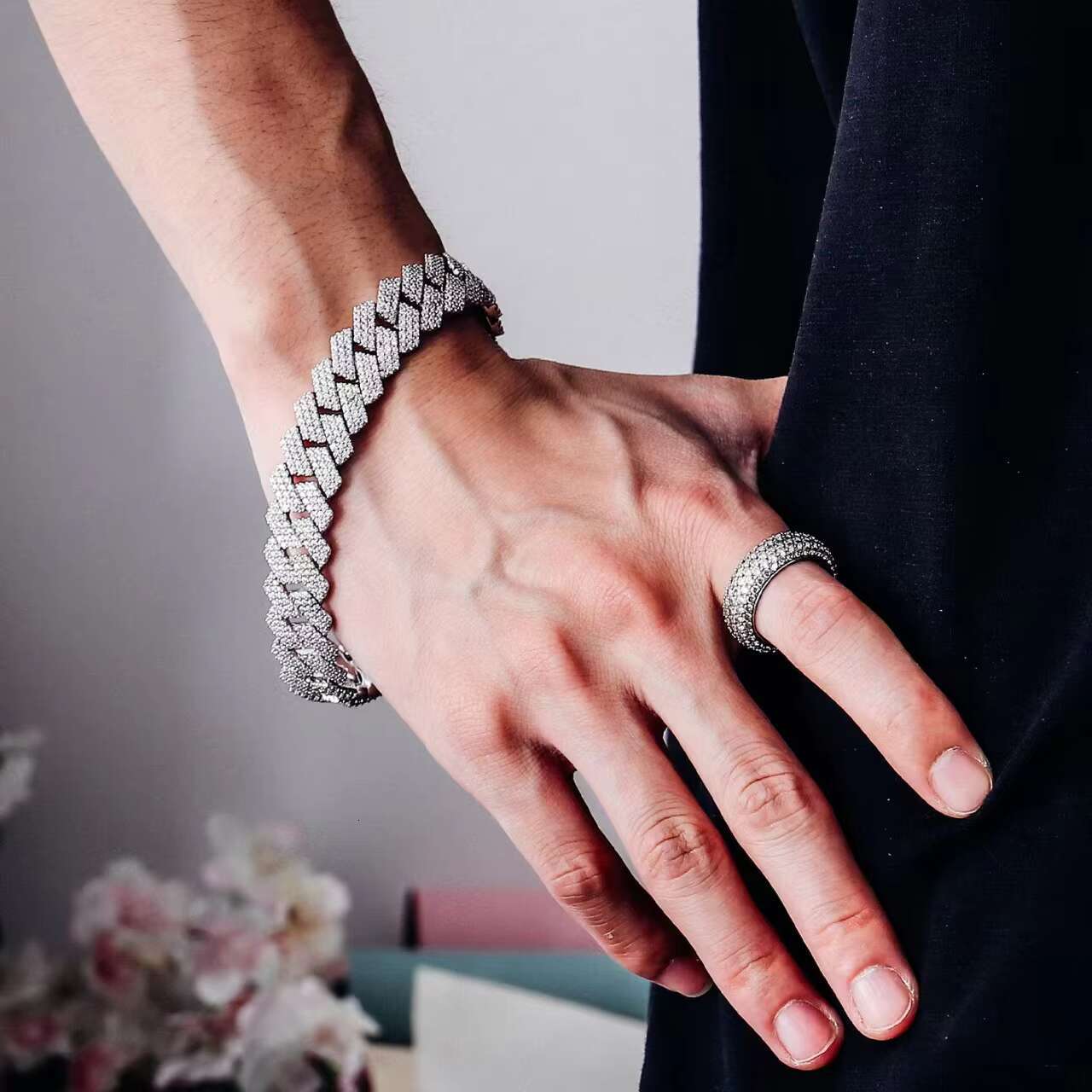 S925 Sterling Silver Inlaid VVS Full Moissanite Hip-hop Trendy Cuban Moissanite Bracelet Necklace