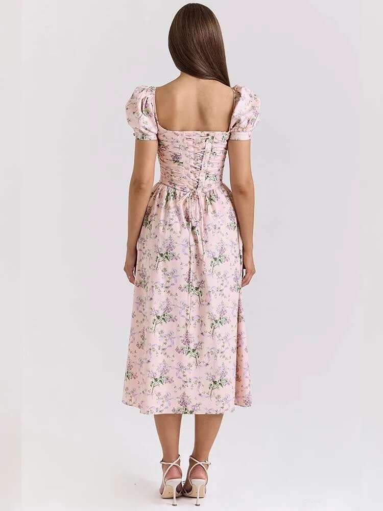Dongdumaoyi Townlike Elegant Midi Long A Line Dress Women Print Spring Summer Bow Strapless Nightclub Sexy Party Dresses