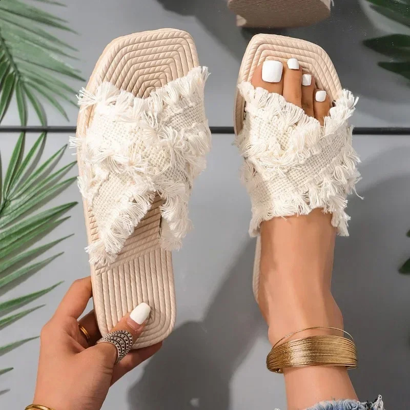 Bohemian Resort Slippers 36-43 Womens Summer Comfort Beach Sandals Cross Tassel Sandals slippers women sandals slipper 250421