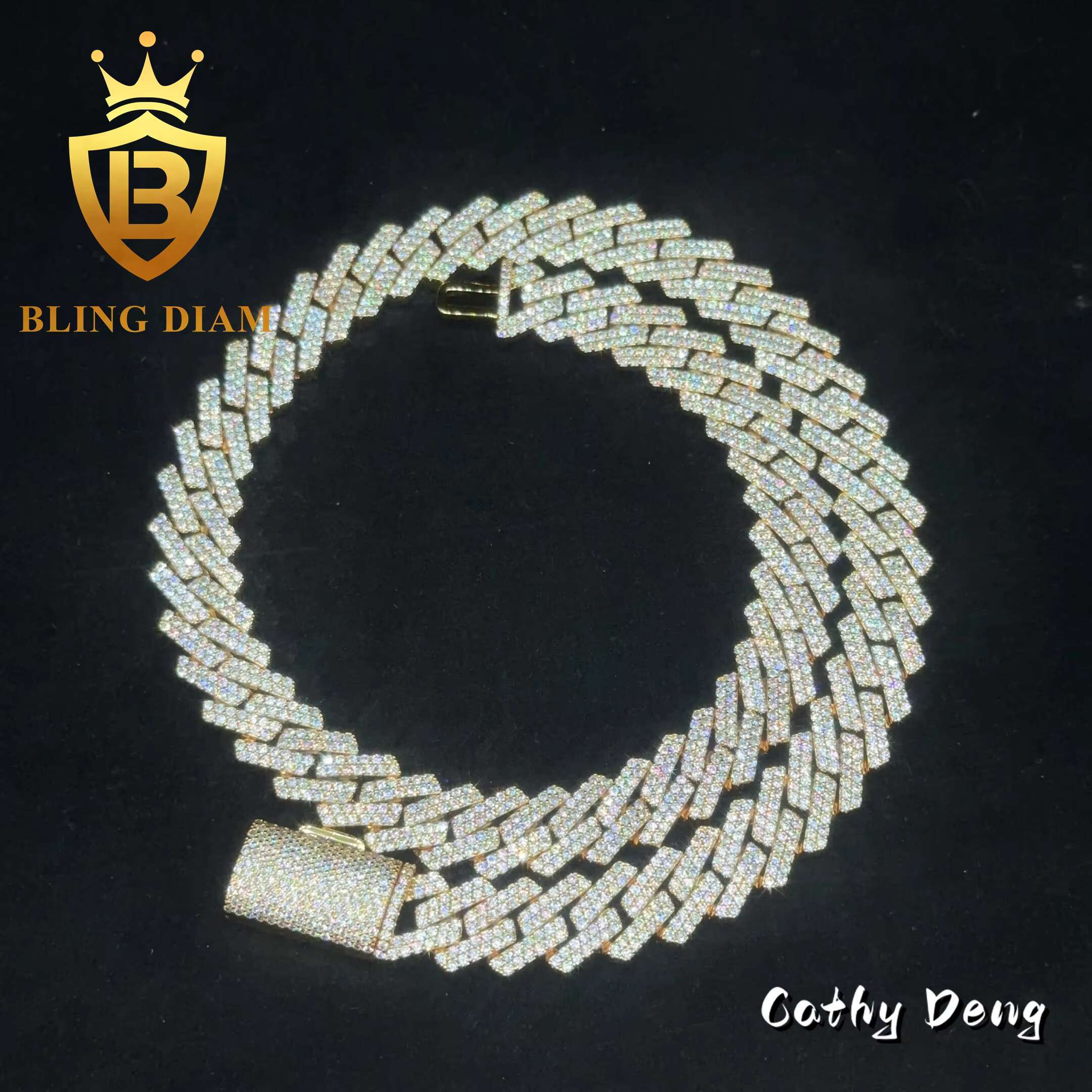 Trendy 13mm 15mm Hip Hop Jewelry Moissanite Cuban Chain Necklace 2rows 5A+ Moissanite Diamond Miami Mens Cuban Link Chain