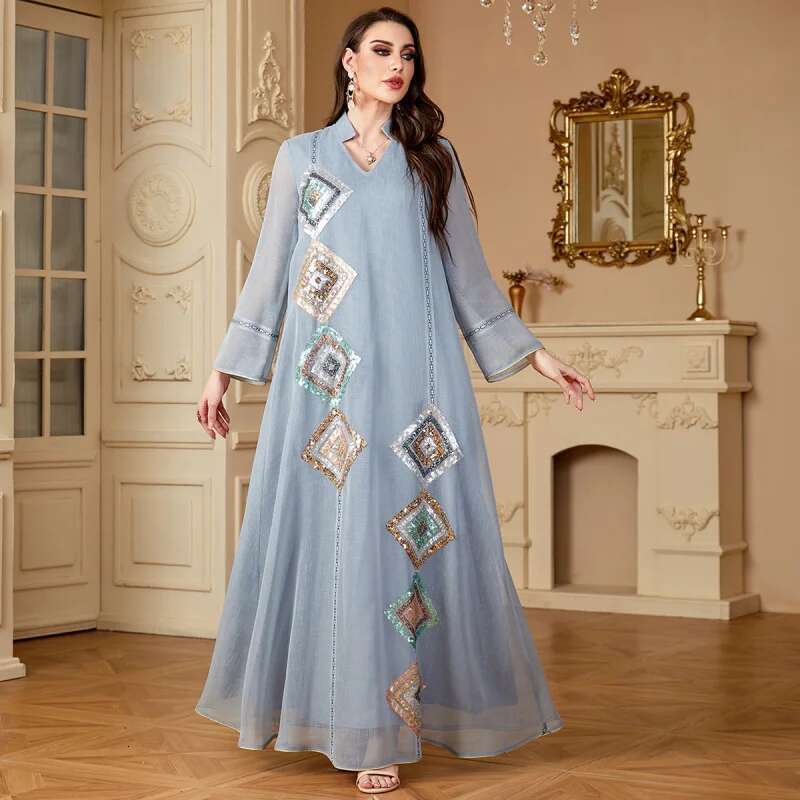 Dongdumaoyi Muslim Djellaba Women S Sleeve Abaya Sequin Long Saudi Dubai Dress W