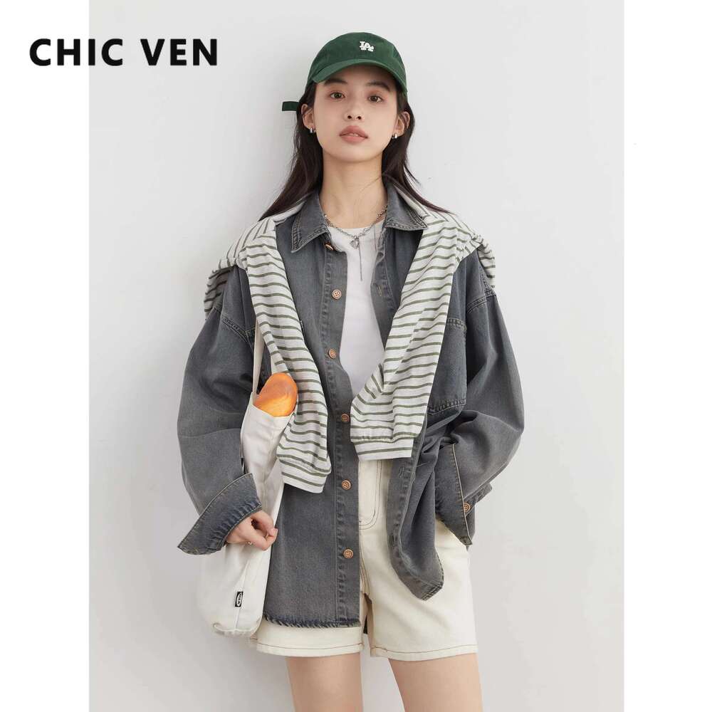 CHIC VEN Women Single Breasted Loose Casual New Retro BF Style Female Denim Shirt Woman Jacket Blouses Spring Autumn 2025