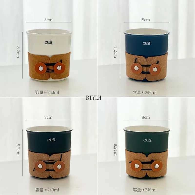 240ml Mugs Ceramic Coffee Cup Mini Accompanying Cup Creative Leather Case Design retro Water Cup Simple Home Decoration Teacup Y251125