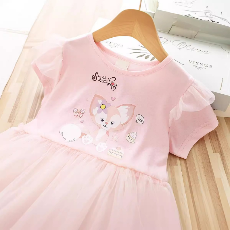 Kids designer clothes DISNEY girls' cartoon princess dress short-sleeved mesh dress toddler designer clothes StellaLou print summer