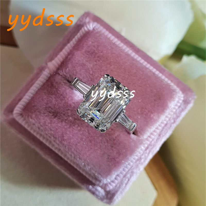 Jewelry Solid Gold Ring For Women 3.0 Carat Emerald Cut Lab Grown Diamond IGI Certificate Trapezium 3 Stones Womens Engagement Ring