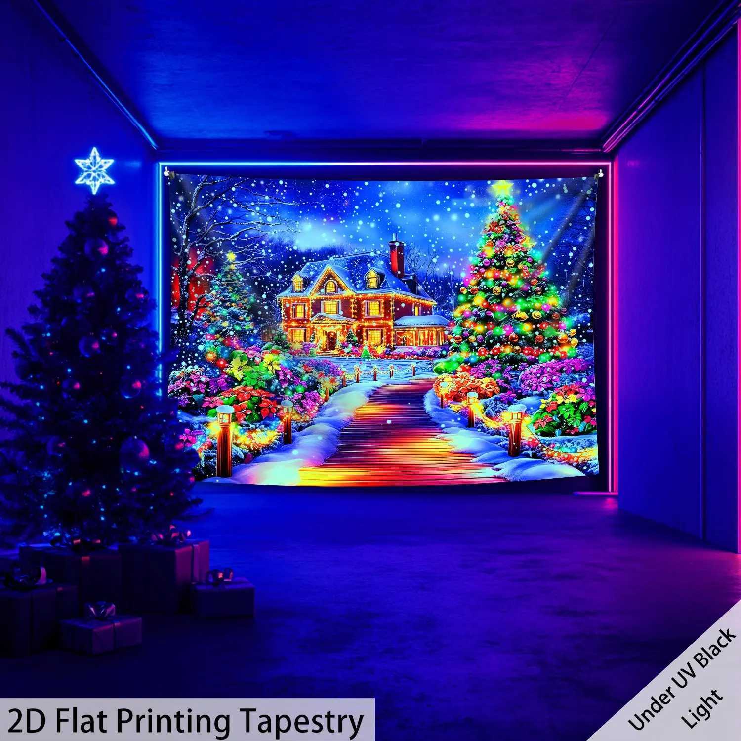 VIKAMA Flat Black Light Christmas Tapestry Party Living Room Feature Wall Music Bar Holiday Theme DecorM251125