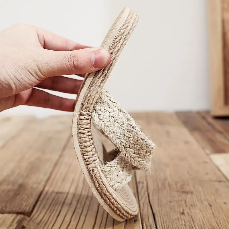 Minimalist Cross Band Women Slide Sandals Beach Hemp Rope Slides Espadrille Flip Flops Two Straw Straps Shoes 250421