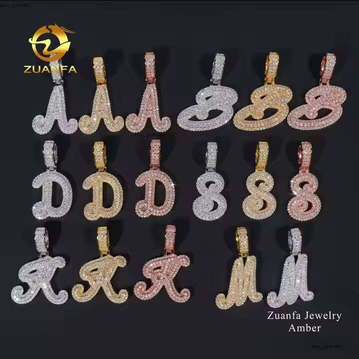 Ice out VVS Moissanite Custom Hip-Hop Jewelry Iced Out Letter Cuban Chain 925 Silver Chrysolite Moissanite Initial Pendant