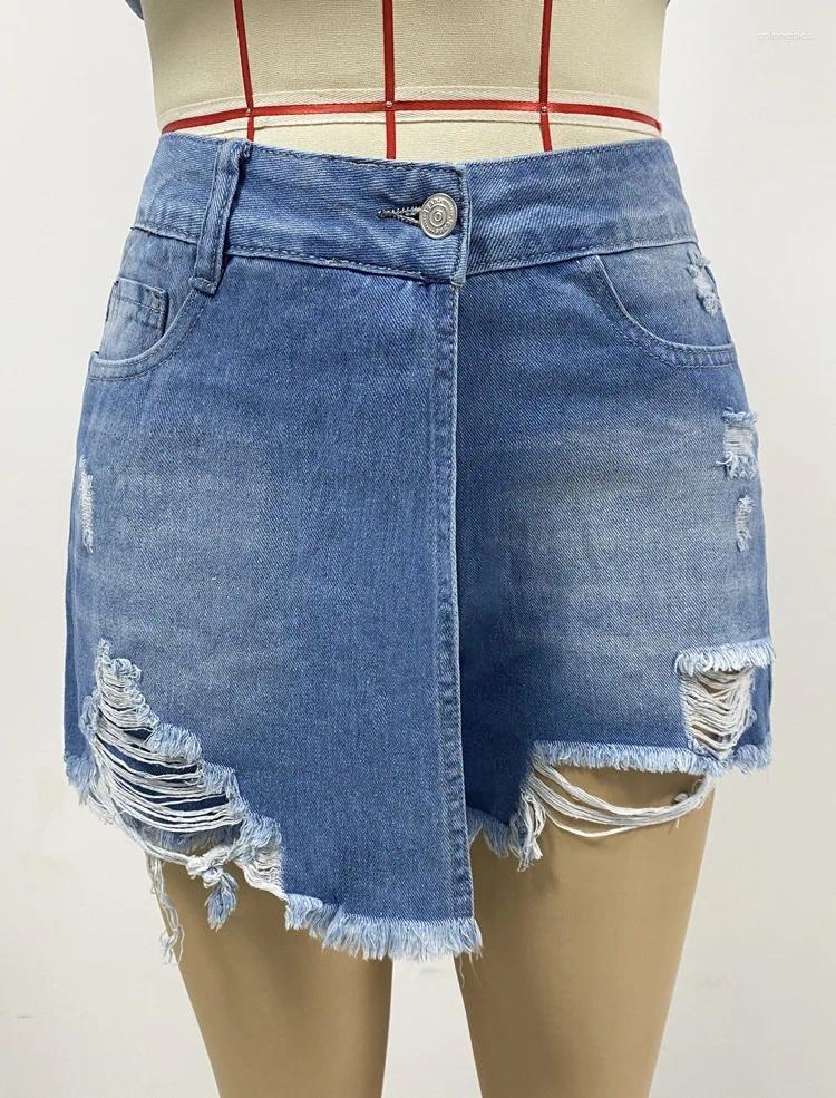 CNLONGBIDA Women's Shorts Jean Women Streetwear 2025 Summer Fashionable And Versatile Casual Temperament Ripped Light Blue Denim Half Pants
