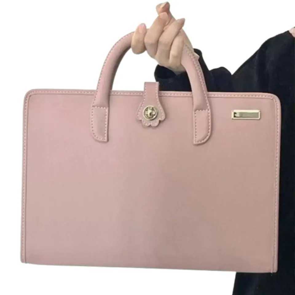 Solid Pink Laptop Bag PU Fashion Laptop Sleeve 14-16 Inch Top-Handle Computer Protective Case for GirlT251125