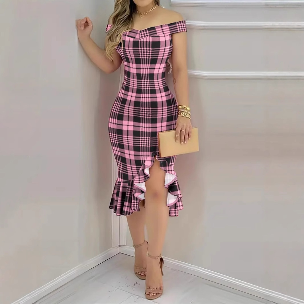 2025 womens one shoulder sexy off shoulder ruffle edge dress womens clothing