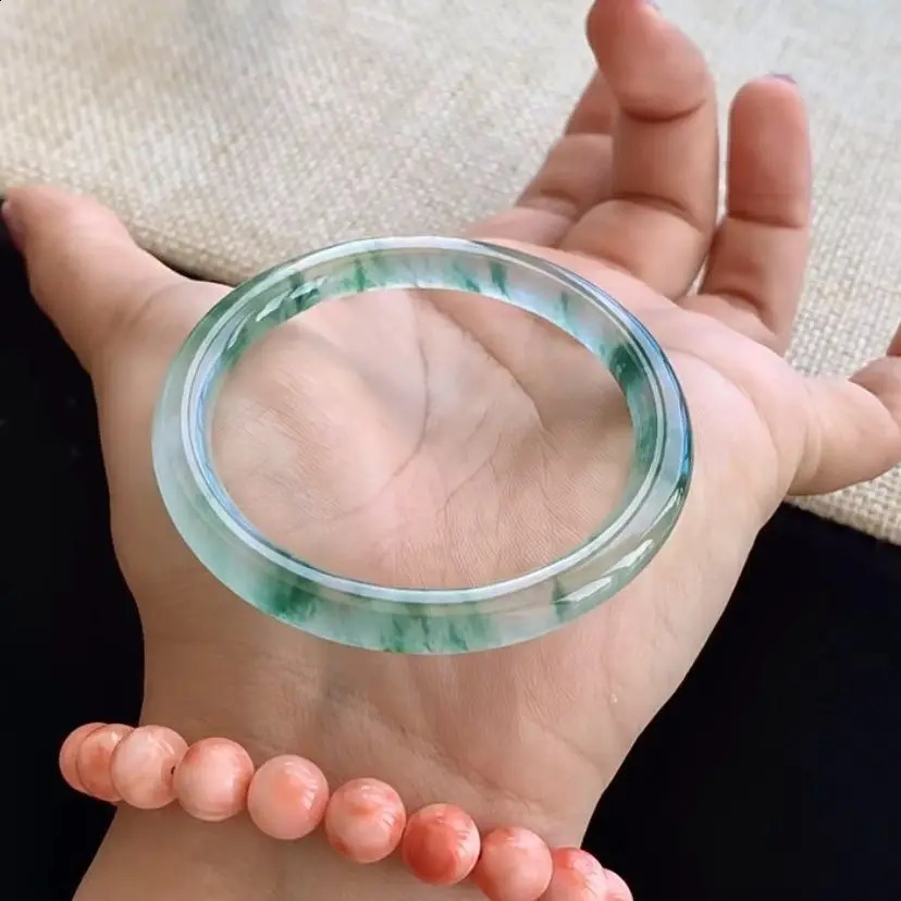 Girl Ice Seed Thin Round Strip Floating Flower Bracelet Exquisite Jade Bracelet Womens 250424