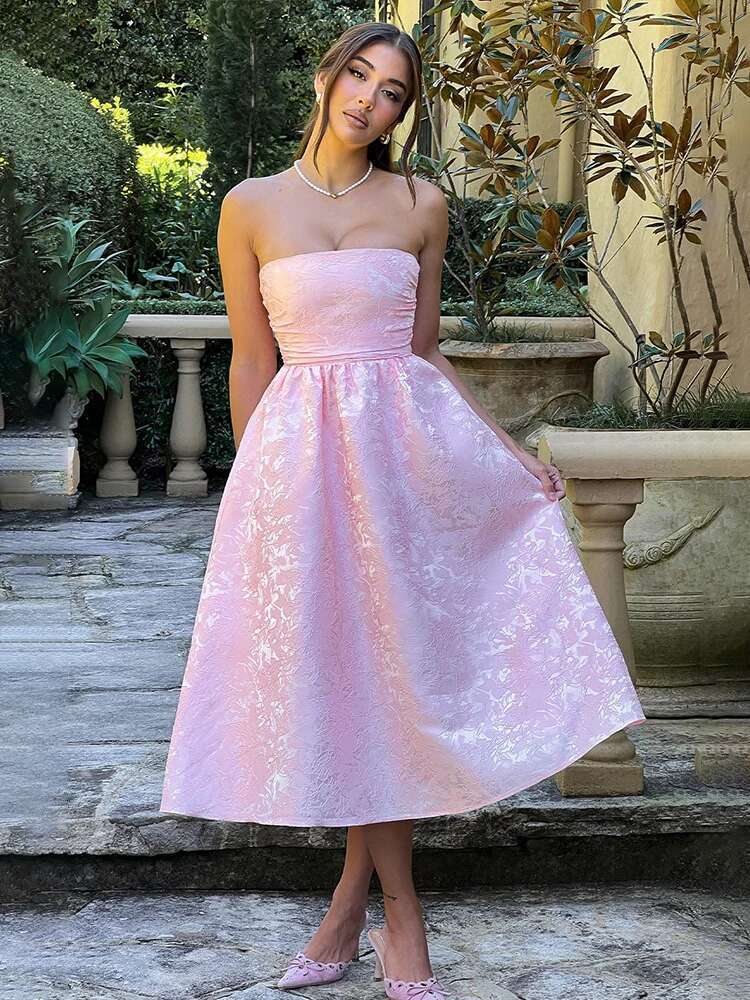 Dongdumaoyi Townlike Jacquard Elegant Waist Wrap A Line Dress Women Spring Summer Midi Long Backless Sexy Party Dresses